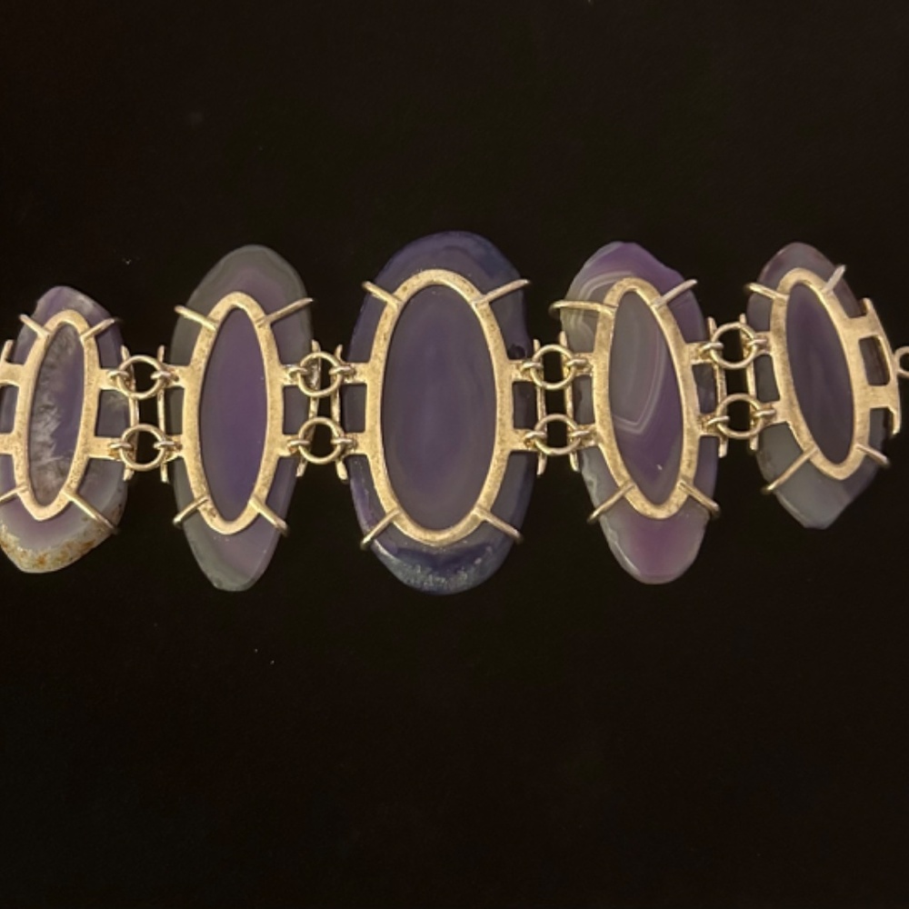 Whitney Kelly Sterling Sliced Purple‎ Agate Statement Bracelet Toggle - Picture 3 of 7